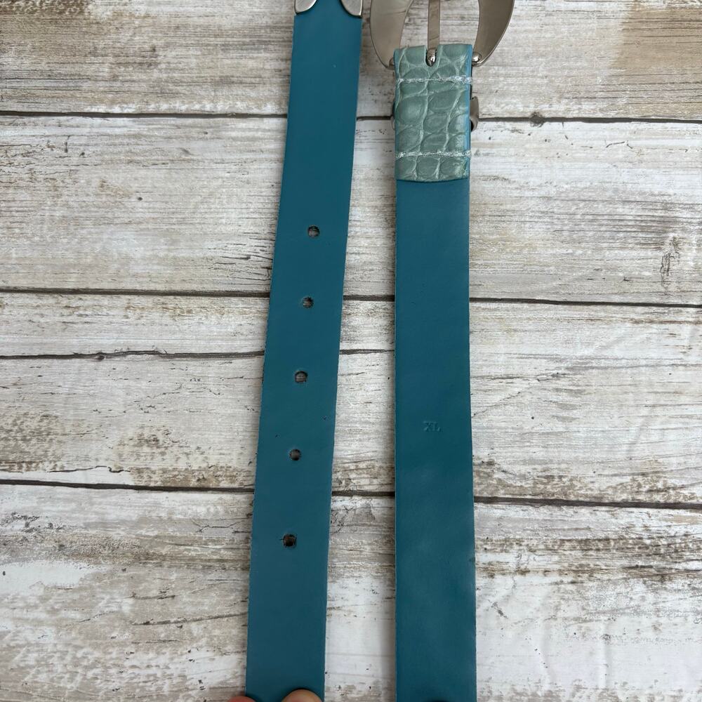 IZOD Leather Belt Sz XL Blue Studded Embossed Western Boho Cowgirl 36” Rodeo Y2K - Picture 3 of 12